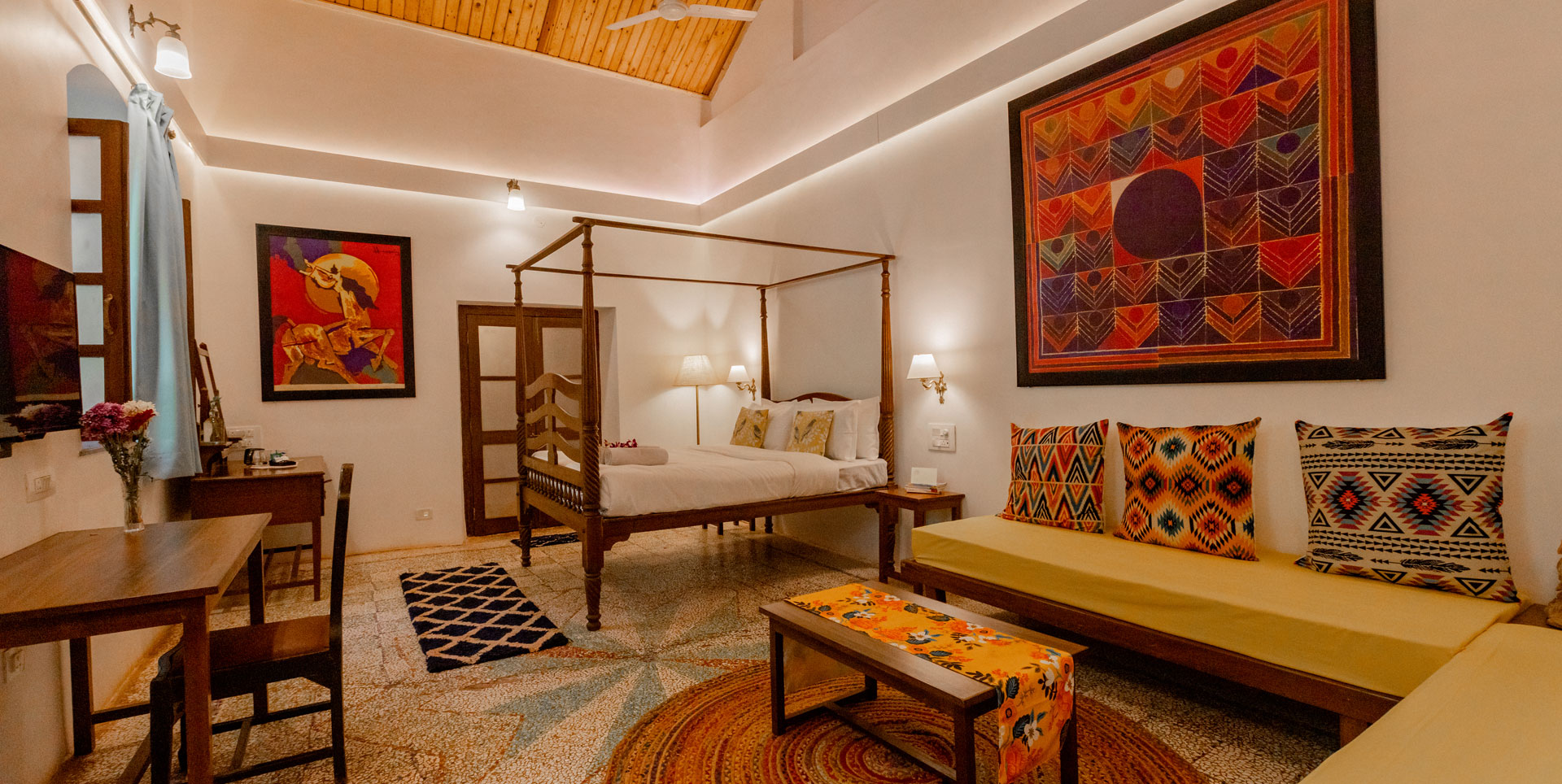 Rose Cottage Four-Poster Canopy Bed and Pitched Timber Ceiling