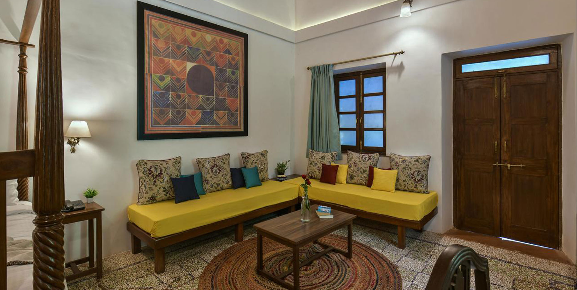 Warm Ambient Heritage Lighting and Cozy Seating